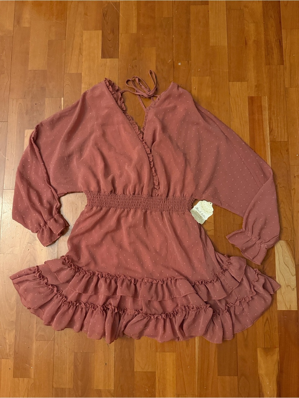 Altar'd State Dusty Rose Ruffle V-Neck Dress